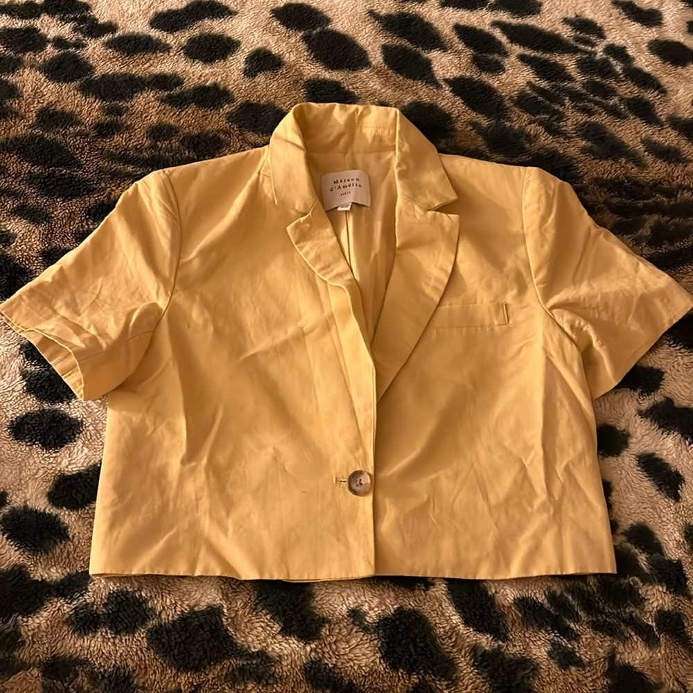 Yellow sleeve crop blazer. Made in Paris, looks so amazing. Size XS